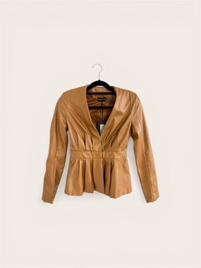Women’s Faux Vegan Leather  Jacket - Tan